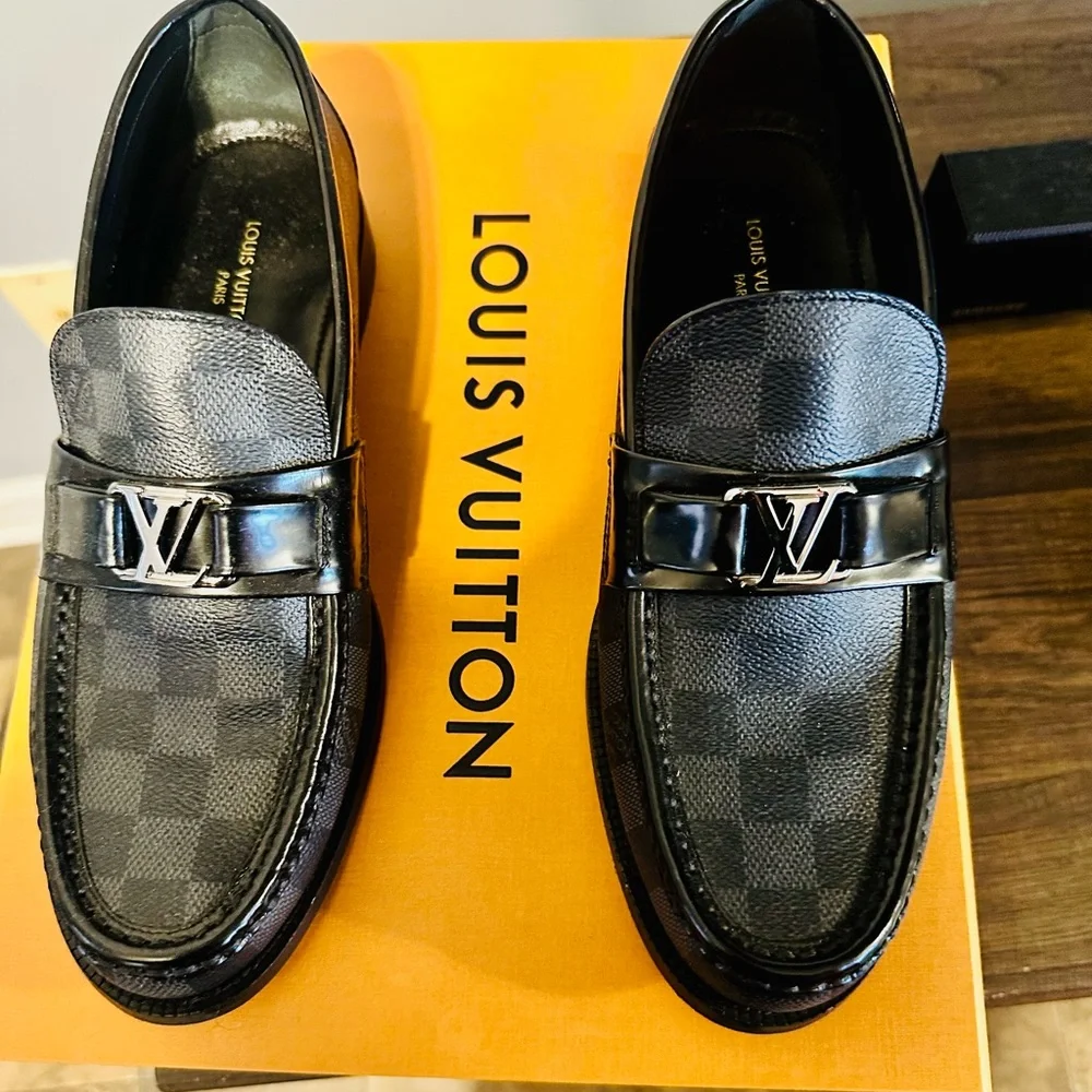 Louis Vuitton Checkered Black Loafers - Picture 1 of 9